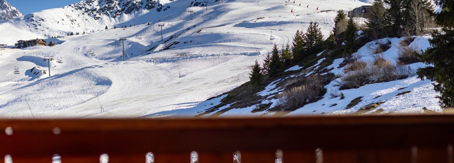 Vue sur les pistes depuis un balcon du Courcheneige